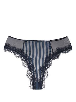 Oséree striped lace-trim silk thongs - Blue
