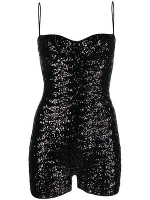 Oséree sweetheart-neck sequined playsuit - Black