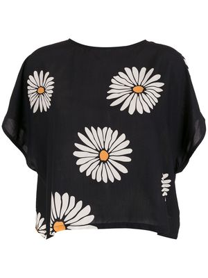 Osklen floral-print cropped blouse - Black