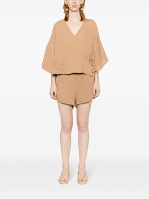 Osklen frayed-edge cotton blouse - Brown