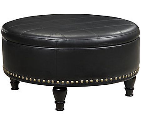 OSP Home Furnishings Augusta Round Leather Stor age Ottoman