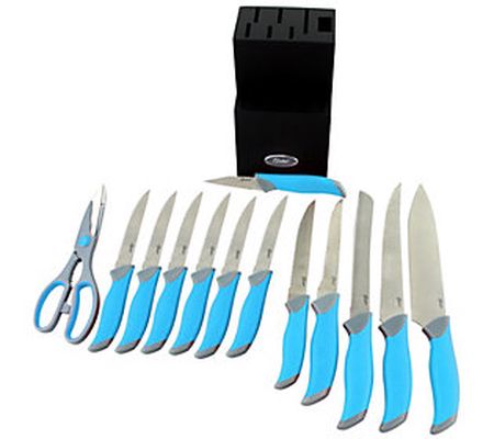 Oster Lindbergh 14-Piece Cutlery Set with Wood Block in Teal