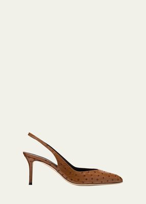 Ostrich-Embossed Leather Slingback Pumps