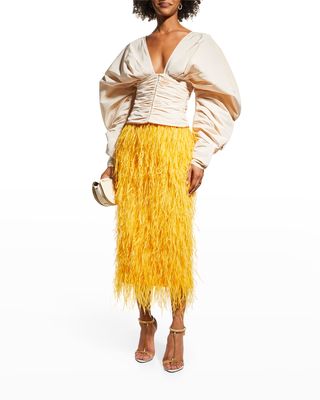 Ostrich Feather Midi Skirt
