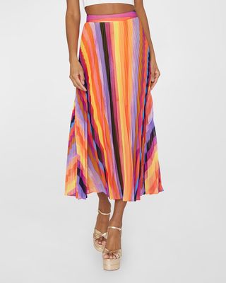 Otha Sunset Stripe Pleated Midi Skirt