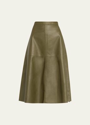 Ottavia A-Line Leather Midi Skirt