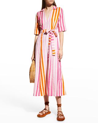 Ottavia Stripe Ikat-Print Dress