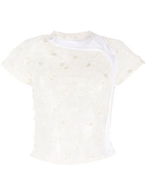 Ottolinger lace-embroidered semi-sheer T-shirt - Neutrals