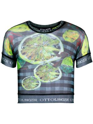 Ottolinger lemon-print mesh cropped T-shirt - Green