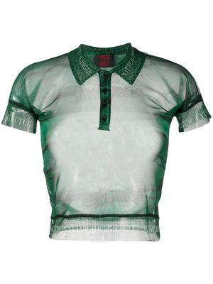 Ottolinger logo-print neckline sheer polo top - Green