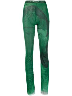 Ottolinger logo-waistband sheer leggings - Green