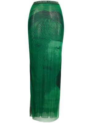 Ottolinger painterly-print recycled-polyester maxi skirt - Green