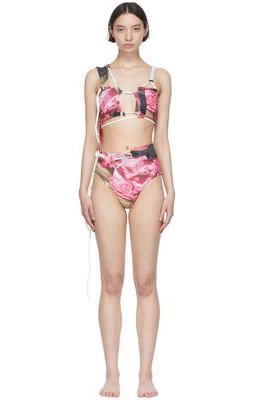 Ottolinger Pink & Brown Laced Bikini Top