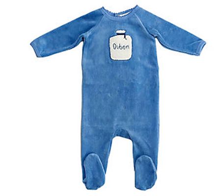 Oubon Baby Terry Embroided Blue Velour One Piec