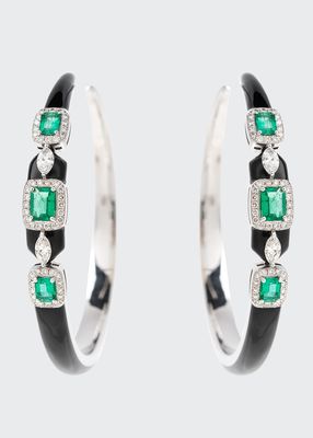 Oui Emerald and Diamond Hoop Earrings with Black Enamel
