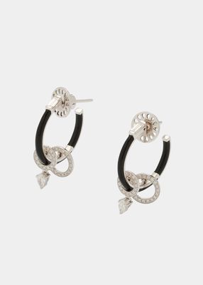 Oui Small Black Enamel Hoop Earrings with Pave and Pear Diamonds in 18K White Gold