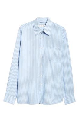 OUR LEGACY Above Stripe Button-Up Shirt in Flat Corp Floating Tencel