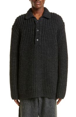 OUR LEGACY Big Piquet Virgin Wool Polo Sweater in Wolf Grey Chunky Wool