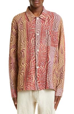 OUR LEGACY Boxy Hypnosis Print Long Sleeve Button-Up Shirt in Jazzy Hypnosis Print