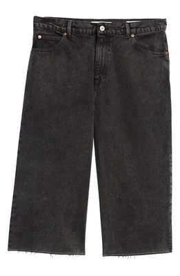 OUR LEGACY Capri Cut Fray Hem Rigid Crop Wide Leg Denim Jeans in Overdyed Black Chain Twill