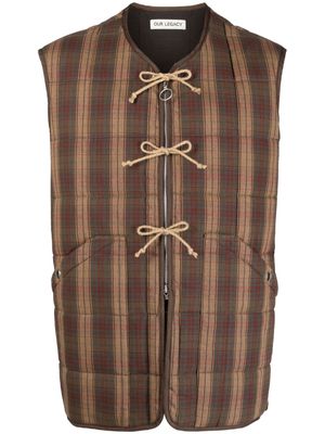 OUR LEGACY check-pattern padded cotton vest - Brown