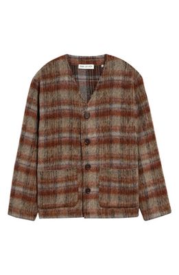 OUR LEGACY Check V-Neck Wool & Alpaca Blend Cardigan in Ament Check Mohair