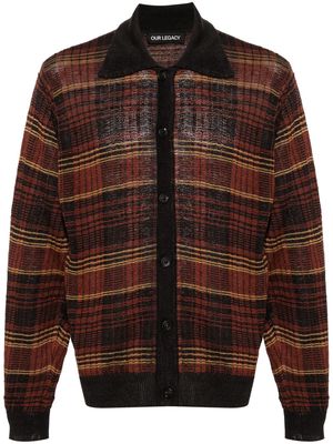 OUR LEGACY checked intarsia-knit hemp cardigan - Brown