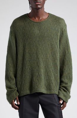 OUR LEGACY Oversize Pointelle Double Lock Sweater in Moor Green Crochet