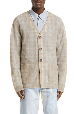 OUR LEGACY Oversize Sheer Check Wool Blend Cardigan in Grey Disintegration Check