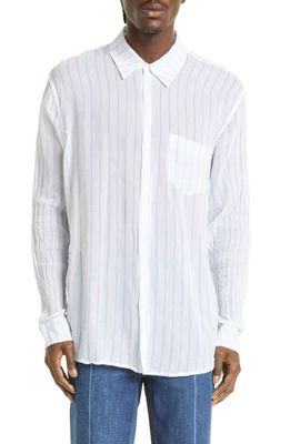 OUR LEGACY Relaxed Fit Initial Stripe Button-Up Shirt in White Rayon Plait Stripe