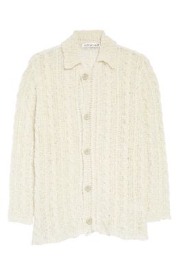 OUR LEGACY Semisheer Cable Knit Merino Wool & Alpaca Blend Cardigan in White Sheer Cable