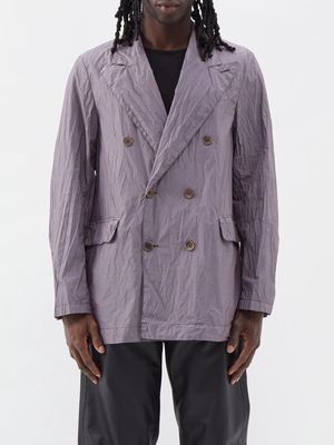 Our Legacy - Sharp Double-breasted Crinkled Cotton-blend Blazer - Mens - Lavender