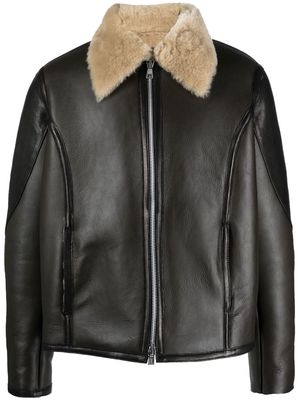 OUR LEGACY shearling-collar leather pilot jacket - Brown