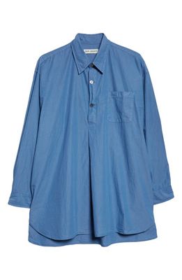 OUR LEGACY Solid Cotton Poplin Popover Shirt in Antique Blue Parachute Poplin