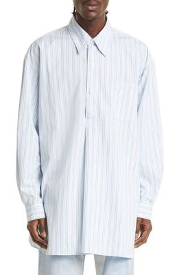 OUR LEGACY Stripe Cotton Poplin Popover Shirt in Sonic Blue Stripe