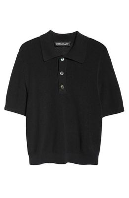 OUR LEGACY Traditional Cotton Polo Sweater in Shadow Black Crispy Cotton