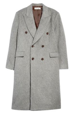OUR LEGACY Whale Double Breasted Wool Blend Topcoat in Wishkah Grey Hairy Alpaca