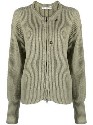 OUR LEGACY zip-up virgin wool cardigan - Green