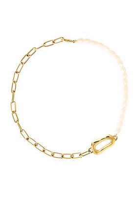 Out At Sea River 18K Gold-Plated & Freshwater Pearl Half-And-Half Necklace