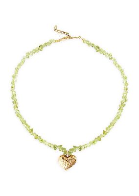 Out At Sea Sage 18K Gold-Plated & Peridot Bead Heart Necklace