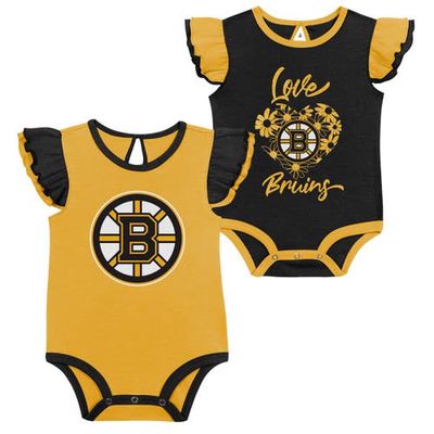 Outerstuff Girls Infant Black/Gold Boston Bruins Two-Pack Training Bodysuit Set