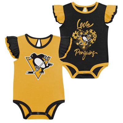 Outerstuff Girls Infant Black/Gold Pittsburgh Penguins Two-Pack Training Bodysuit Set
