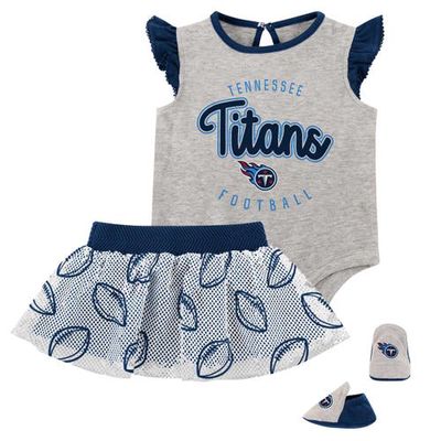 Outerstuff Girls Infant Heather Gray/Navy Tennessee Titans All Dolled Up Three-Piece Bodysuit