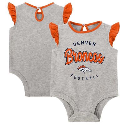 Outerstuff Girls Infant Heather Gray/Orange Denver Broncos All Dolled Up Three-Piece Bodysuit