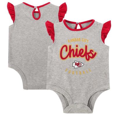 Outerstuff Girls Infant Heather Gray/Red Kansas City Chiefs All Dolled Up Three-Piece Bodysuit