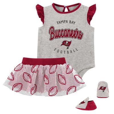 Outerstuff Girls Infant Heather Gray/Red Tampa Bay Buccaneers All Dolled Up Three-Piece Bodysuit