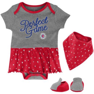 Outerstuff Girls Infant Heathered Gray LA Clippers Practice Makes Perfect Bodysuit Bib & Booties Set in Heather Gray