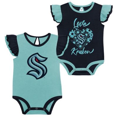 Outerstuff Girls Infant Navy/Light Blue Seattle Kraken Two-Pack Training Bodysuit Set