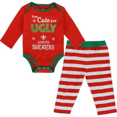 Outerstuff Girls Infant Red New Orleans Saints Too Cute Long Sleeve Bodysuit & Pants Set