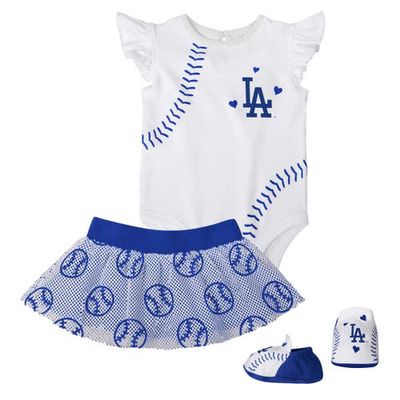 Outerstuff Girls Infant White/Royal Los Angeles Dodgers Sweet Spot Three-Piece Bodysuit Skirt & Booties Set